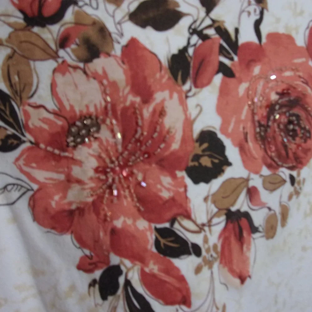 Emma James Ivory Cotton Knit Top Floral Print with Bling NWOT Size XL - Picture 2 of 3